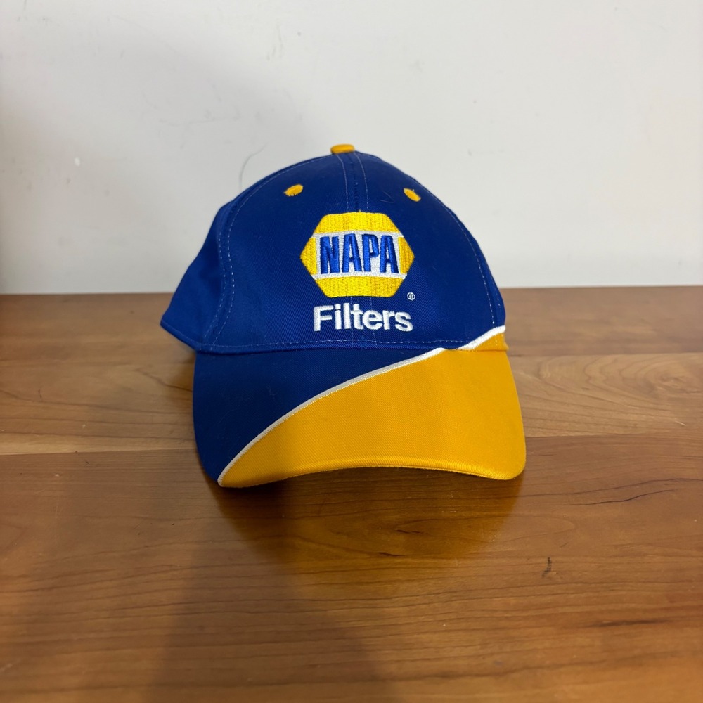 NAPA Filters Hat Blue Yellow Embroidered Logo Adjustable Baseball Cap Mens